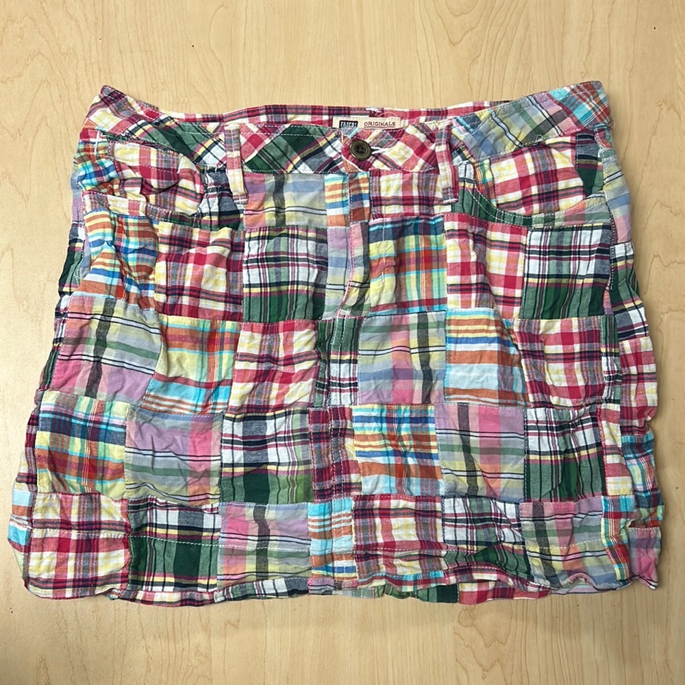 Vintage Y2K Faded Glory Mini Plaid Patch Skirt w/Shorts